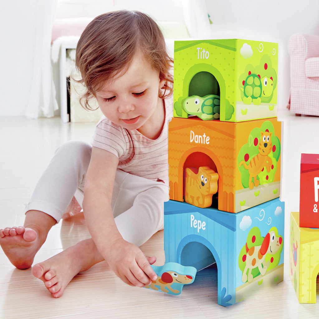 CUBOS APILABLES SOL Y CAMPO HAPE - JUEGO DIDÁCTICO