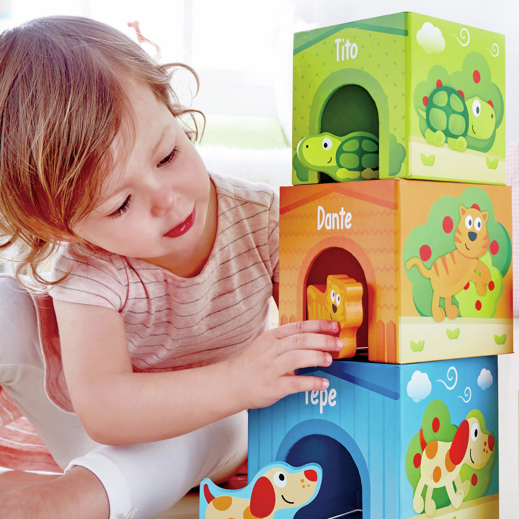 CUBOS APILABLES SOL Y CAMPO HAPE - JUEGO DIDÁCTICO