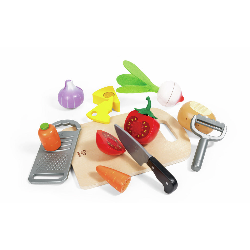 SET DE COCINA PARA NIÑOS CON UTENSILIOS Y VEGETALES