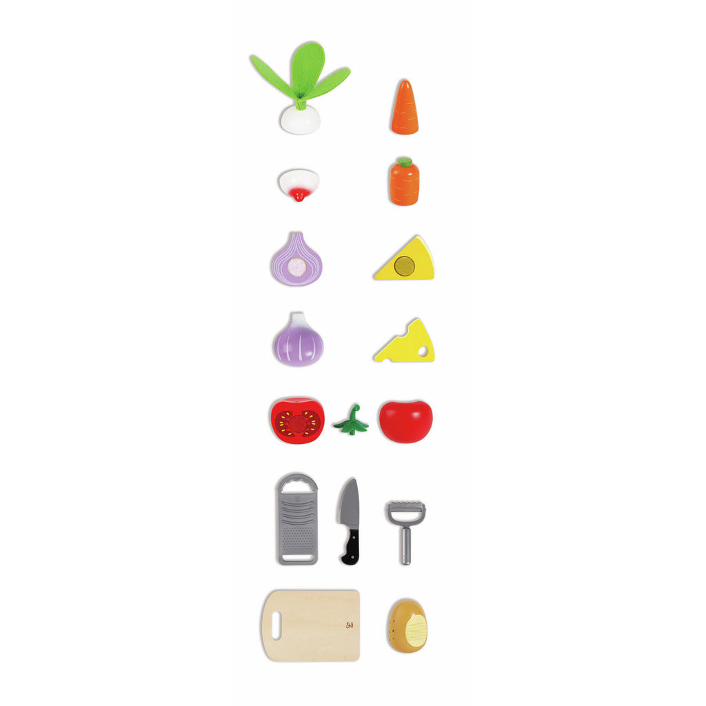 SET DE COCINA PARA NIÑOS CON UTENSILIOS Y VEGETALES