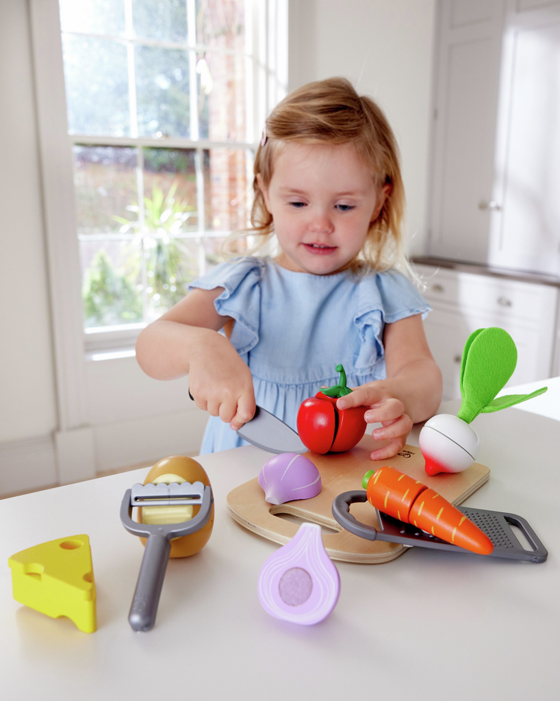 SET DE COCINA PARA NIÑOS CON UTENSILIOS Y VEGETALES