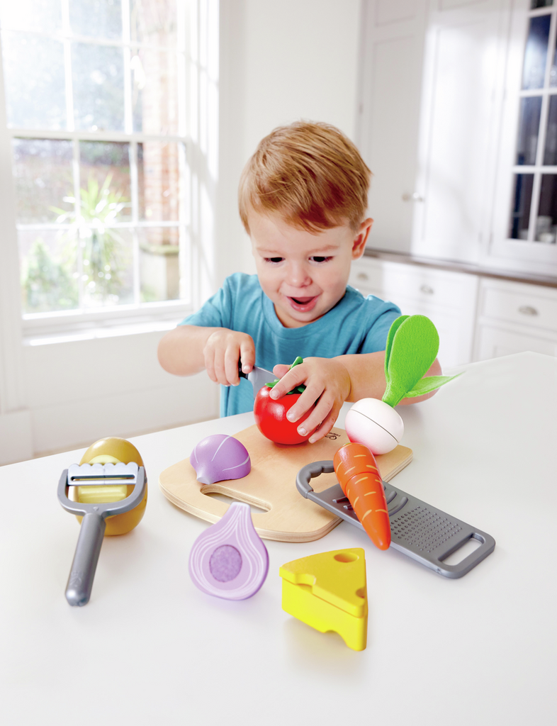 SET DE COCINA PARA NIÑOS CON UTENSILIOS Y VEGETALES
