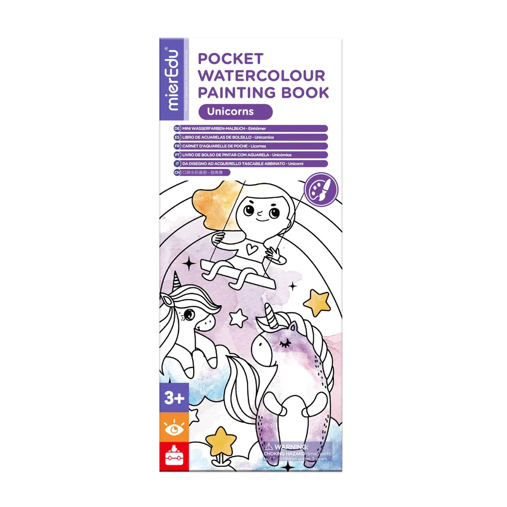 LIBRO DE PINTURA ACUARELA PARA NIÑOS Y NIÑAS DE BOLSILLO - UNICORNIOS