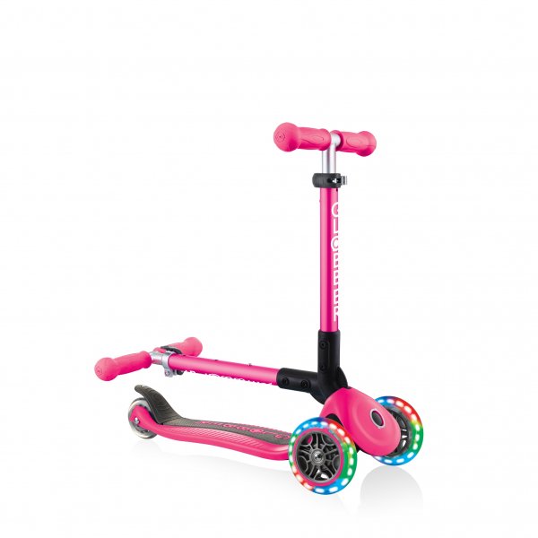 PATINETA JUNIOR LUCES LED ROSADA NEÓN-EL JUGUETERO