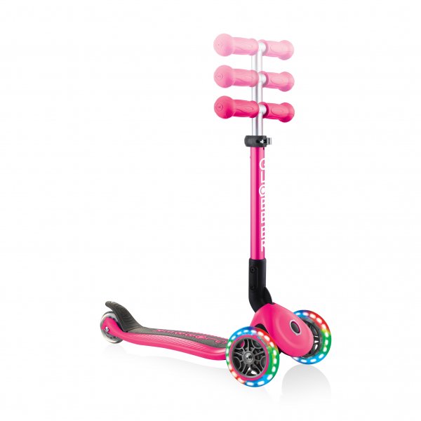 PATINETA JUNIOR LUCES LED ROSADA NEÓN-EL JUGUETERO
