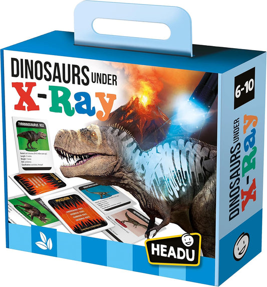 Juego educativo de dinosaurios con rayos X para niños de 6 años. Descubre la anatomía prehistórica de forma divertida y segura.