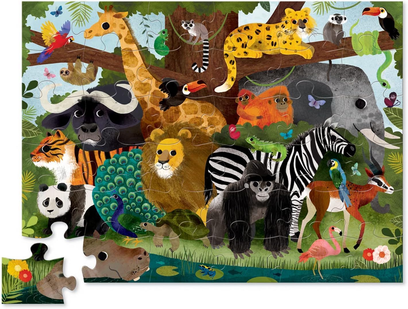 Rompecabezas de 36 piezas para niños de 3 años con temática de animales de la selva. Educativo, divertido y seguro.