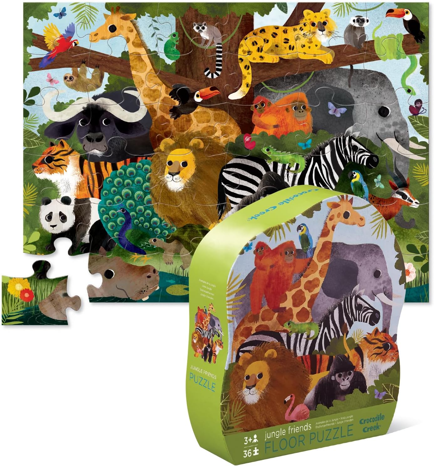 Rompecabezas de 36 piezas para niños de 3 años con temática de animales de la selva. Educativo, divertido y seguro.